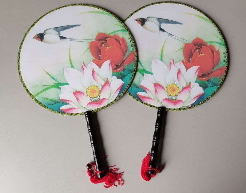 Fodattm 4PCS Round Double-Sided Pattern Chinese Ancient Palace Paddle Hand Fan for Classic Dance - Image 3
